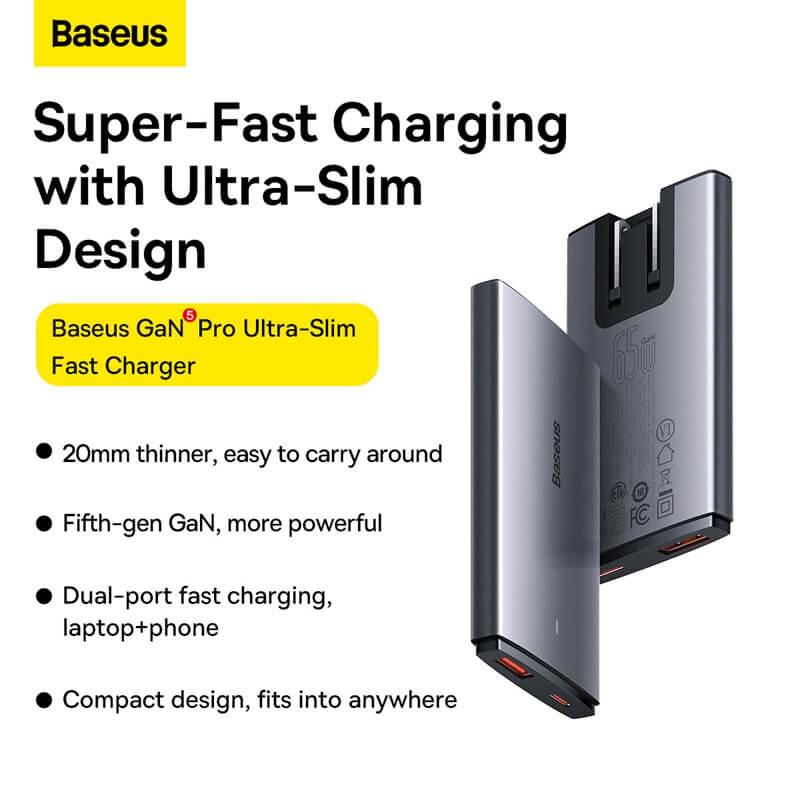 Baseus 65W GaN5 Pro Ultra-Slim USB C Fast Charger