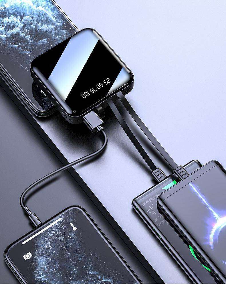 20000mAh Mini Mirror Built In Cables Fast Charging Power Bank