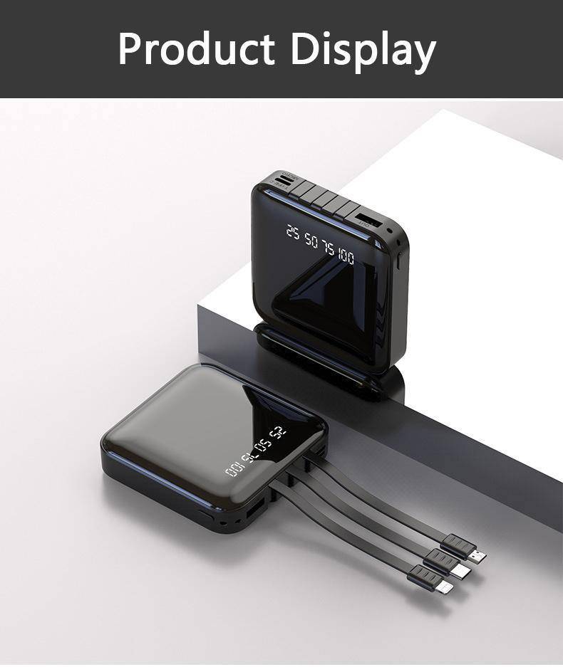 20000mAh Mini Mirror Built In Cables Fast Charging Power Bank