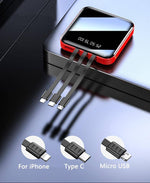 20000mAh Mini Mirror Built In Cables Fast Charging Power Bank