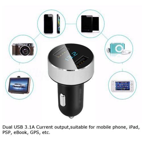 3.1A Fast Charging Dual USB Output Car Charger with Voltmeter Display