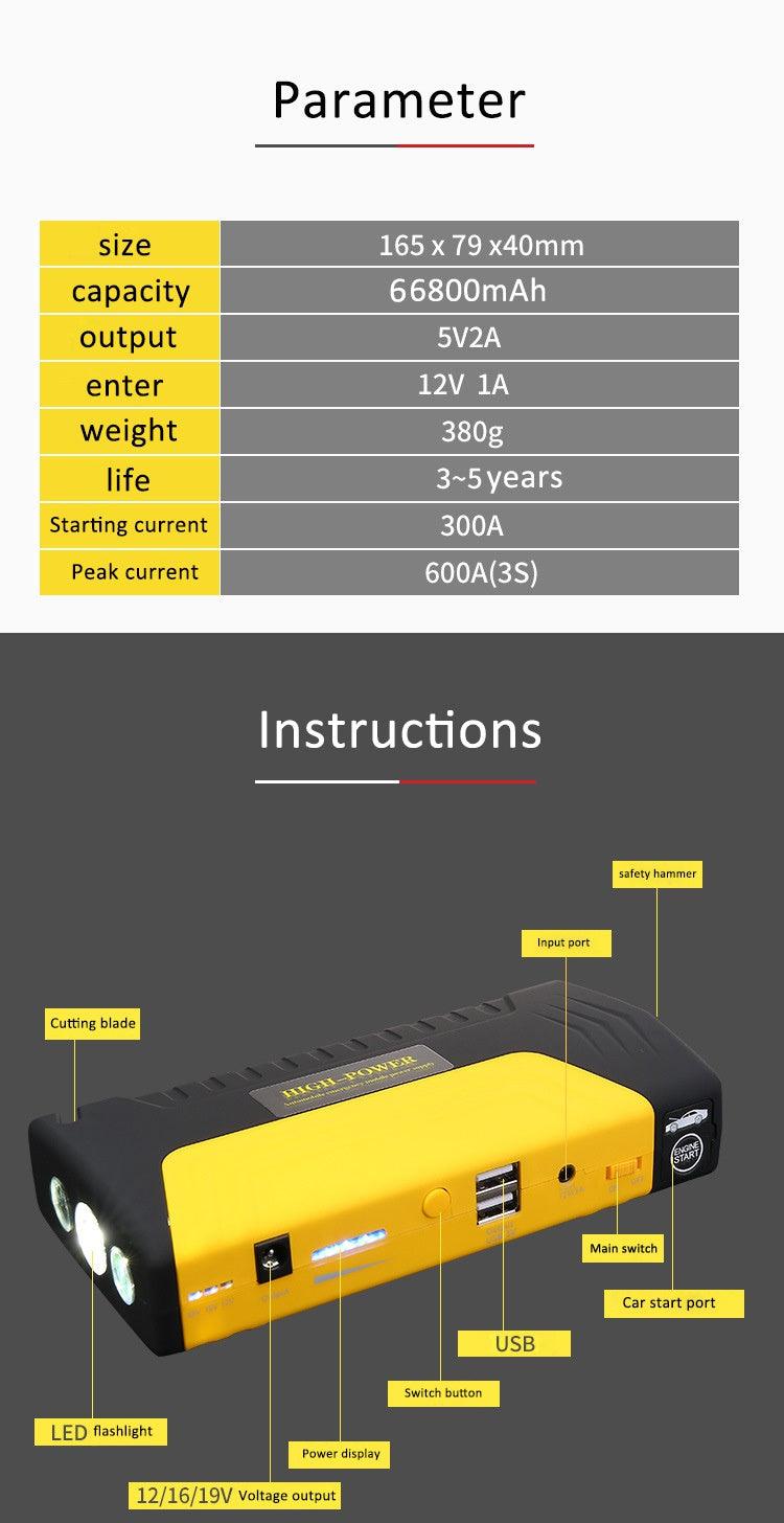 68800mAH Multifunctional Car Jump Start Power Bank with Torch