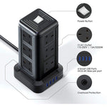 8 Way/12 Way Outlet Sockets with 4 USB 2.1A Charging Ports Tower USB Power Socket