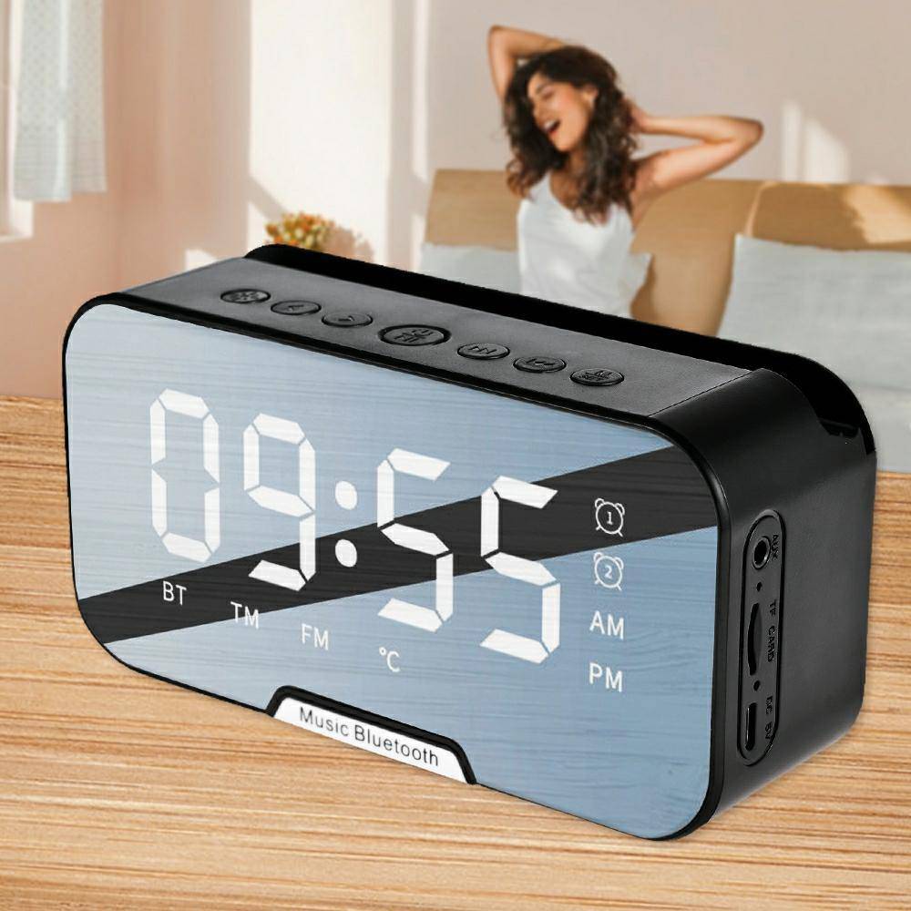 All in One Bluetooth 5.0 Mirror Digital Clock Speaker With Temp Display/Radio/AUX/MemCard and Built in Mic Function