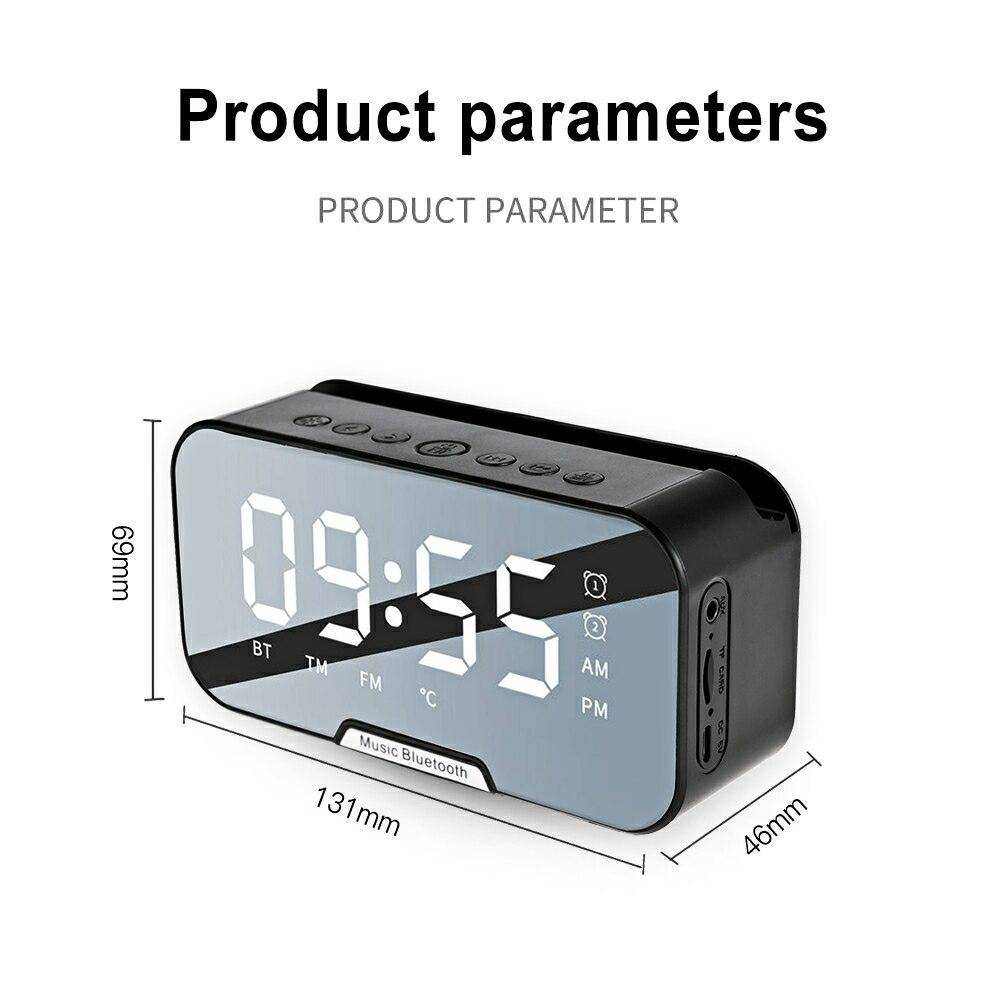 All in One Bluetooth 5.0 Mirror Digital Clock Speaker With Temp Display/Radio/AUX/MemCard and Built in Mic Function