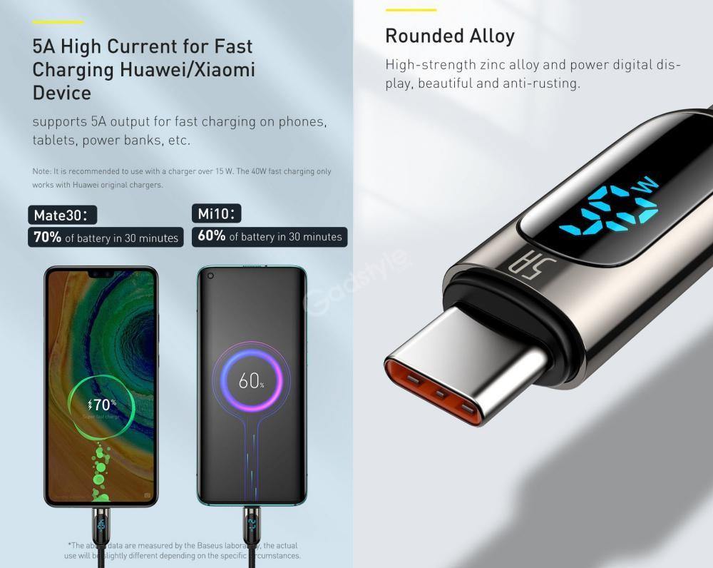 Baseus LED Display 5A Fast Charging USB Type C Cable