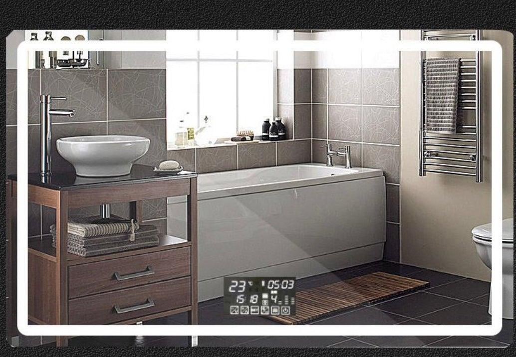 Smart Bathroom Anti Fog Mirror with 3 Color Tone and 6 Touch LCD Display