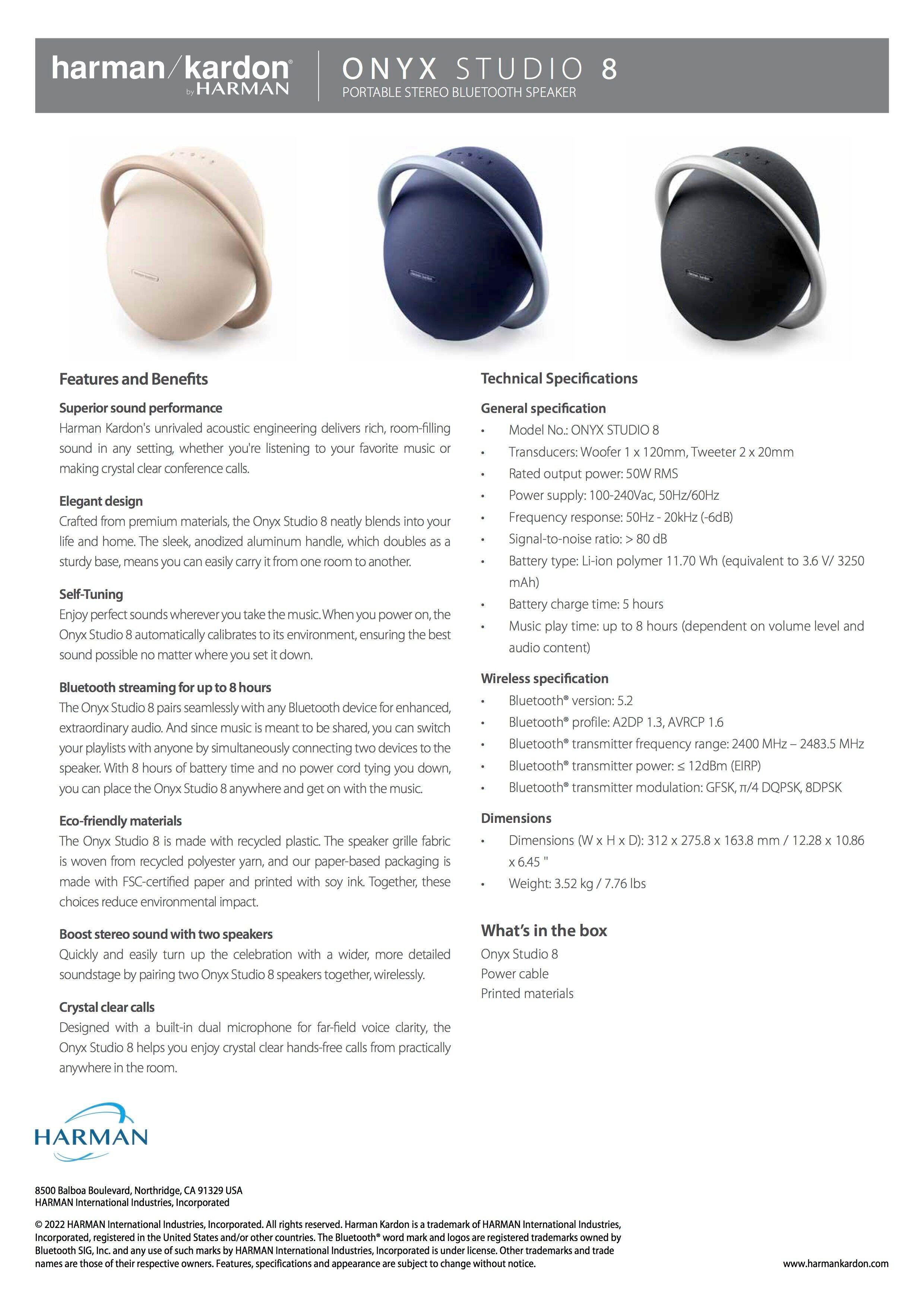 Harman Kardon Onyx Studio 8 Portable Stereo Bluetooth Speaker