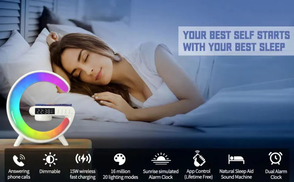 3in1 Alarm Clock Bluetooth Speaker Wireless Charger with RGB Light