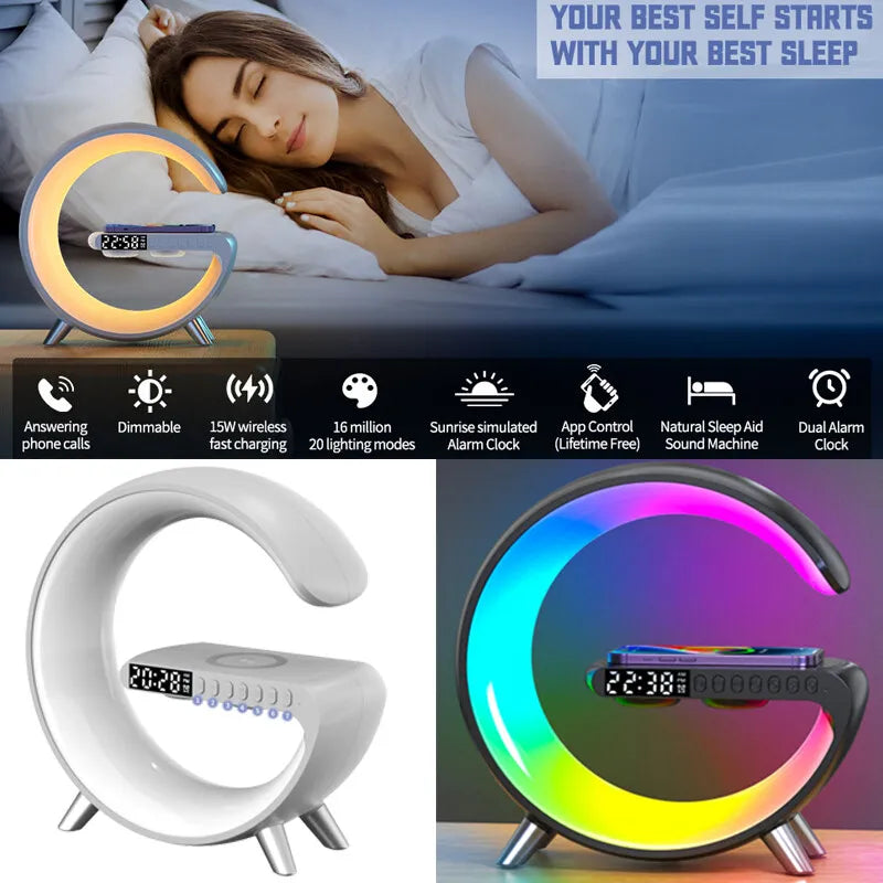 3in1 Alarm Clock Bluetooth Speaker Wireless Charger with RGB Light